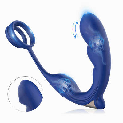 Blue Wing Double anneau pénien et masseur de prostate avec 9 vibrations