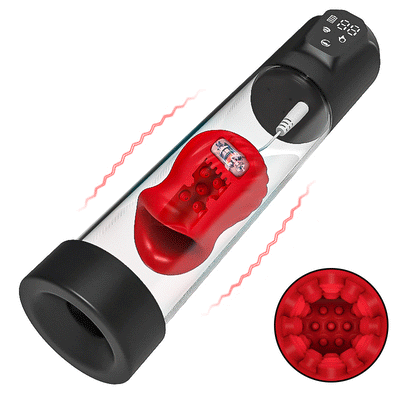 Red lips-Pompe à pénis 7 succion 5 vibration, Avec 2 Gaines silicones interchangeables