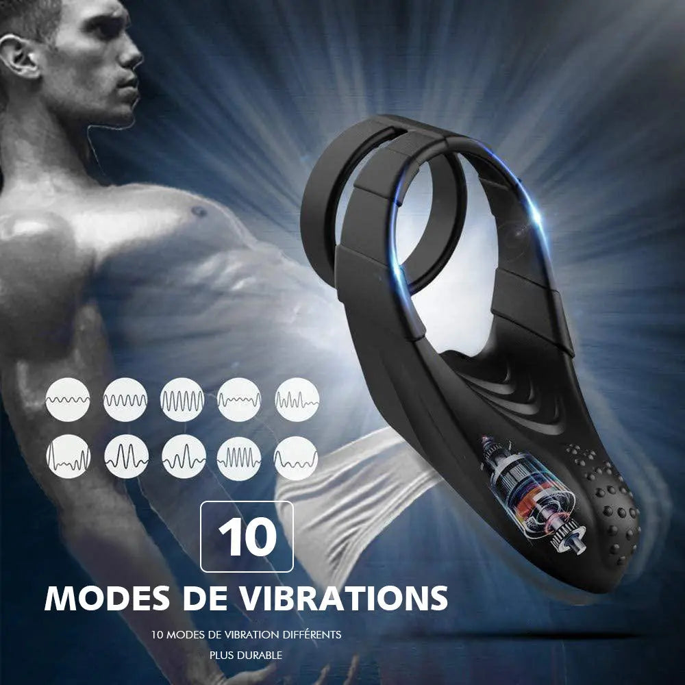 Double anneau de pénis avec 10 stimulations de points sensibles aux vibrations