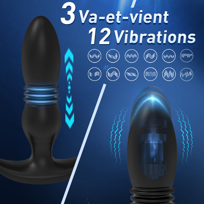 Plug anal vibromasseur pour prostate avec 3 plis, 7 télescopiques et 7 vibrations