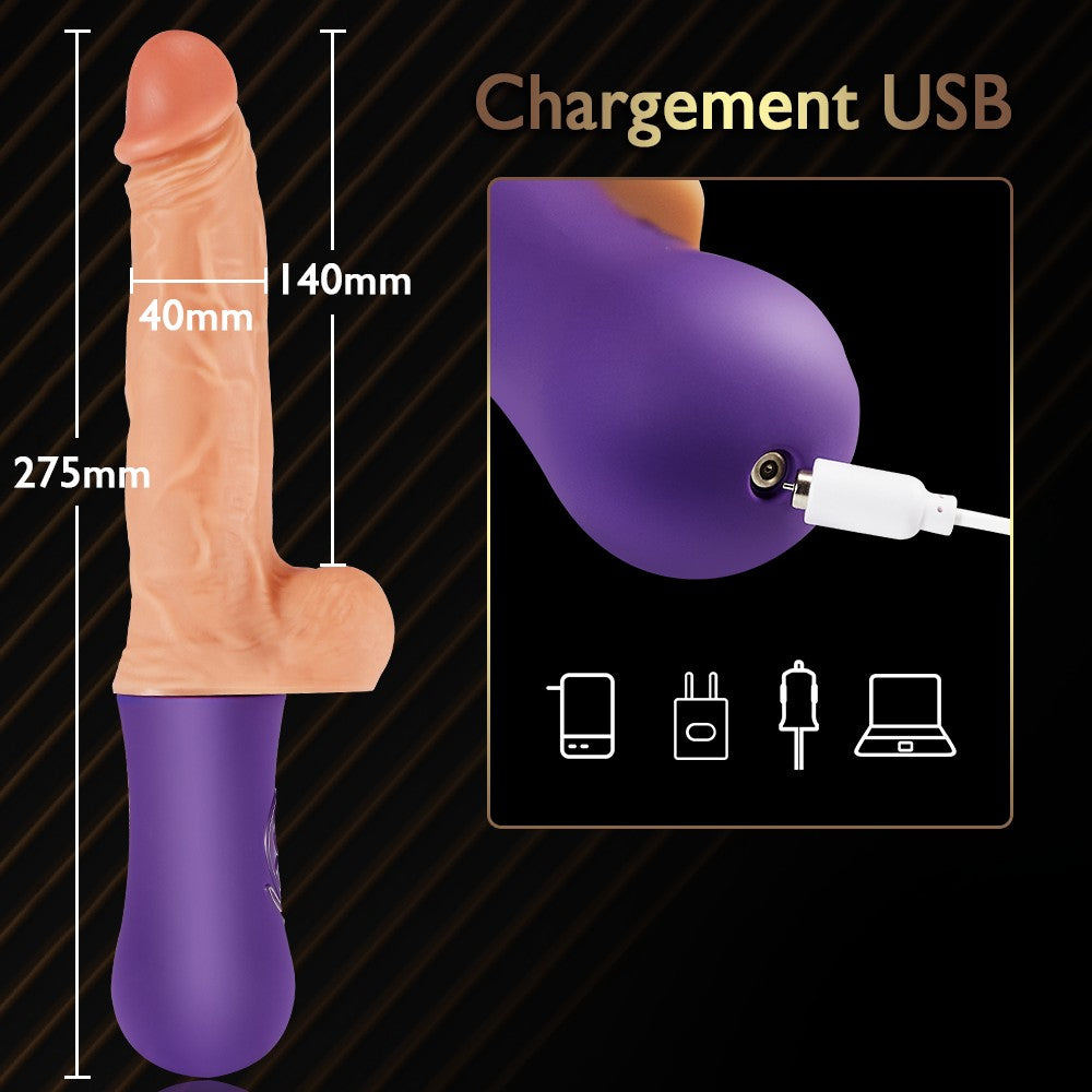 Gode dildo réaliste 3 en 1 avec 6 modes télescopiques et 10 modes de vibration, Avirobta