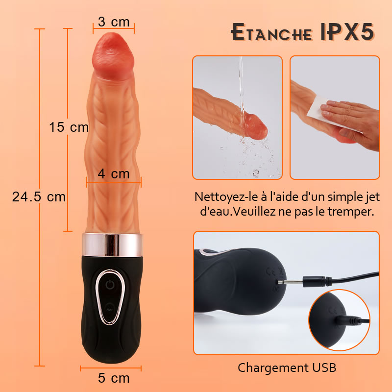 Riley 7 Frétillants 9 Vibrations Chauffant Gode réaliste 24.5 CM