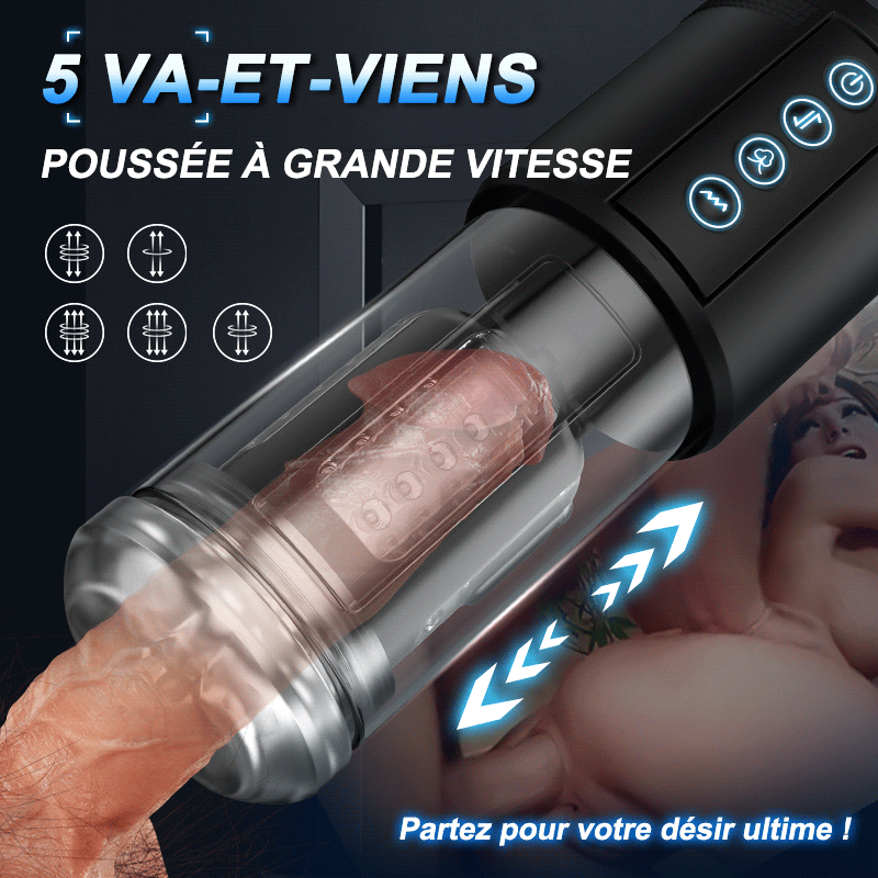 PIONNIER 3 en 1 Masturbateur Cup 10 vibrations 5 suctions 5 va-et-vient
