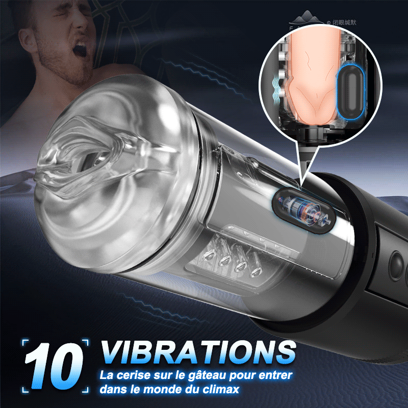 PIONNIER 3 en 1 Masturbateur Cup 10 vibrations 5 suctions 5 va-et-vient