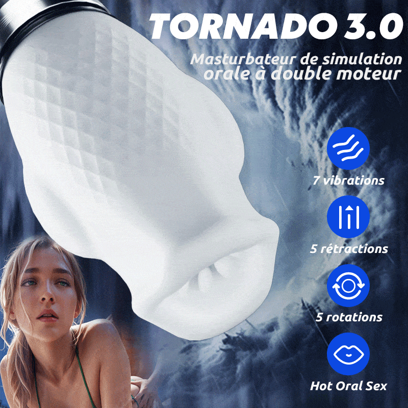 Tornado 3.0 - Masturbateur à double moteur sexe oral 7 vibrations 5 rétractions 5 rotatio