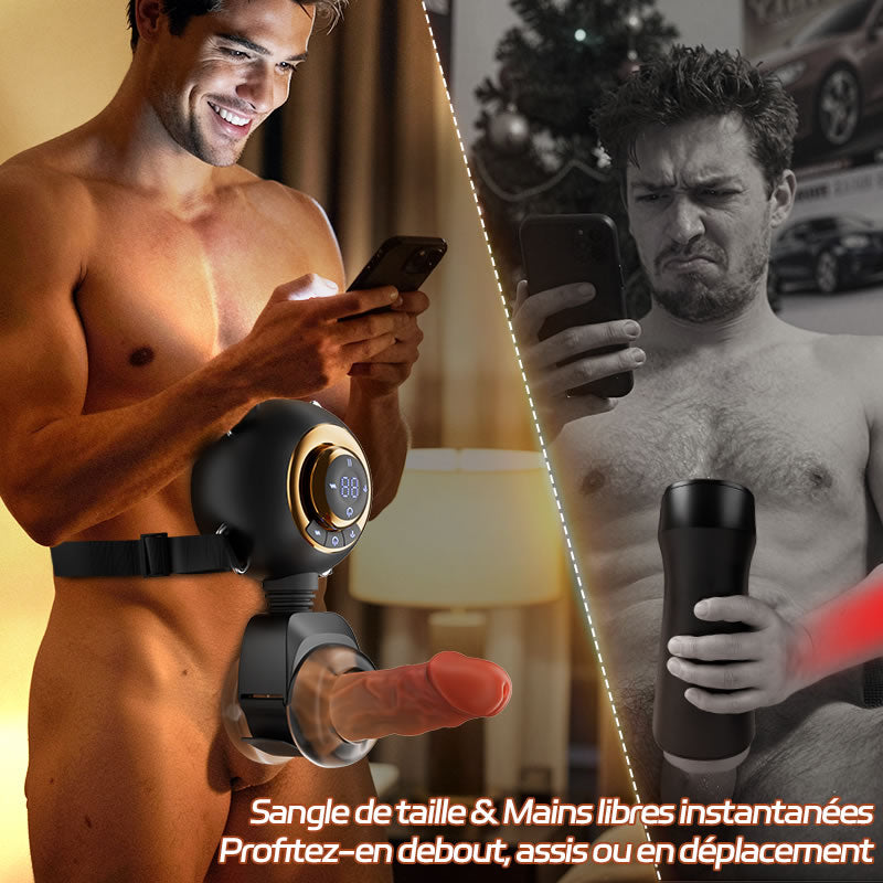 Hazel - Masturbateur Masculin Strap-On à la Taille Mains Libres avec 9 Vibrations, Balancement et P