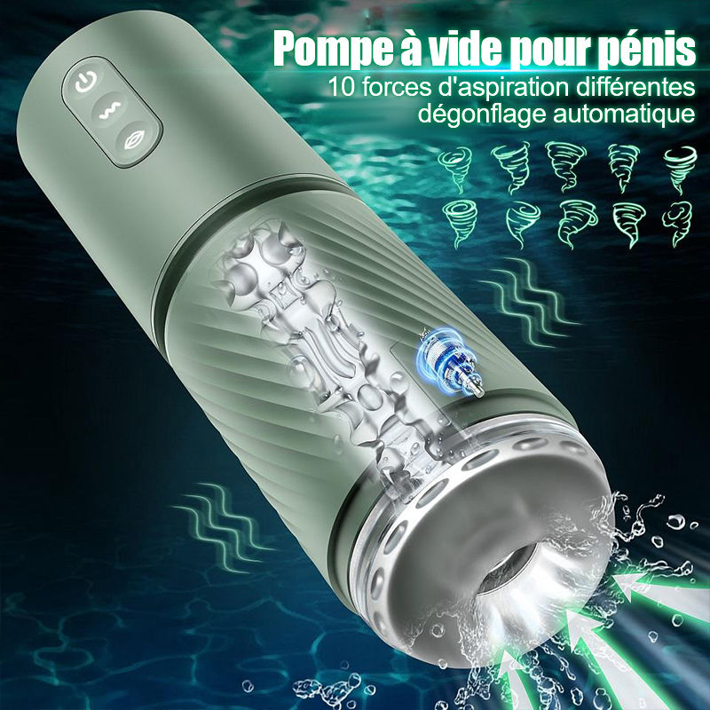 Pompe à pénis à vide 10 succions & 10 vibrations - Pompe d'agrandissement - Masturbateur masculin