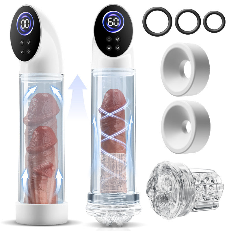6 Pompe à pénis intelligente à succion pour agrandissement avec manchon transparent – 2 manchons en silicone & 3