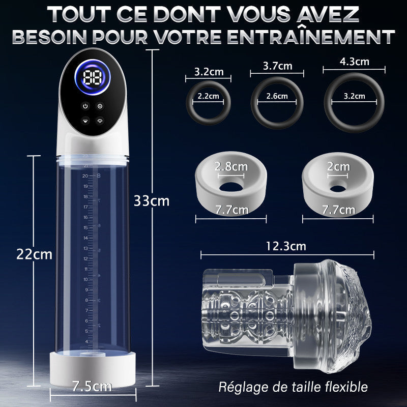 6 Pompe à pénis intelligente à succion pour agrandissement avec manchon transparent – 2 manchons en silicone & 3