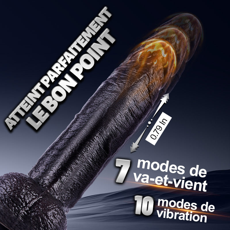 Kronos - Gode noir épais de 8,27'' avec mouvement de va-et-vient et fonction chauffante pour une sensation intense et pr