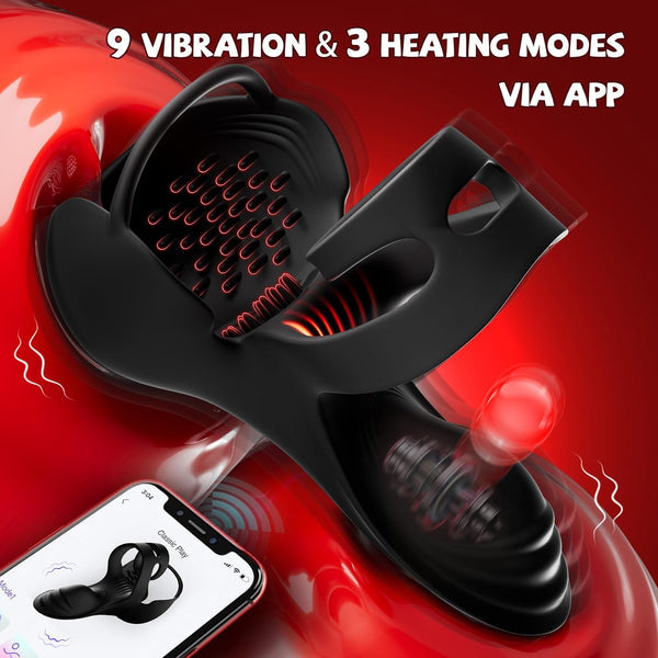 Anneau pénien stimulateur à 360° pour une couverture complète des testicules, avec 9 modes de vibration et de chauffage