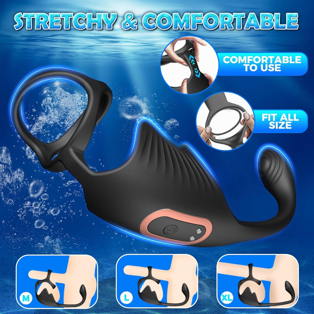Anneau pénien masseur de prostate 3 en 1 avec 10 modes de vibration