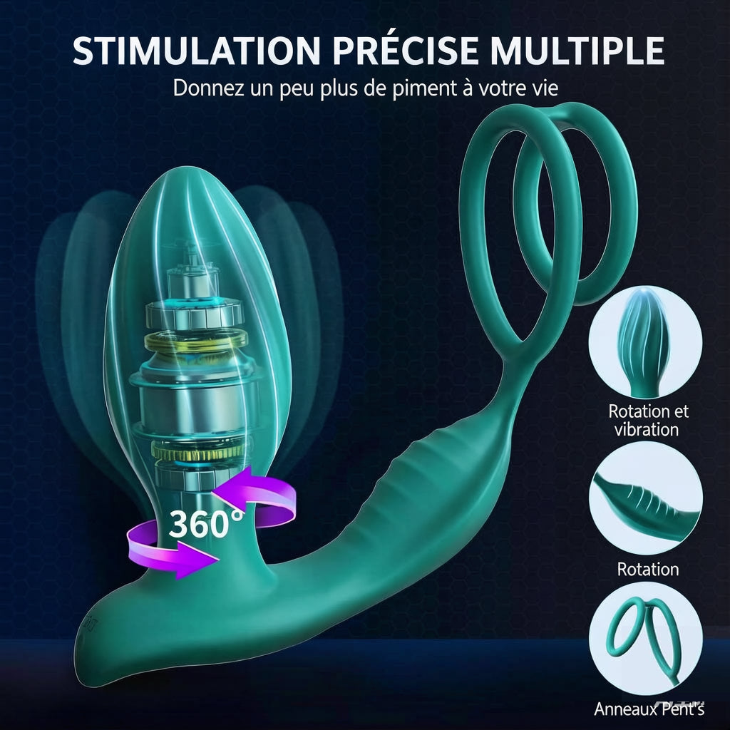 Vibromasseur anal rotatif à 360° avec fonction de massage de la prostate et télécommande via application, plug anal vibrant avec 9 modes de vibration et 9 modes de rotation, anneaux péniens en silicone et vibromasseurs anaux