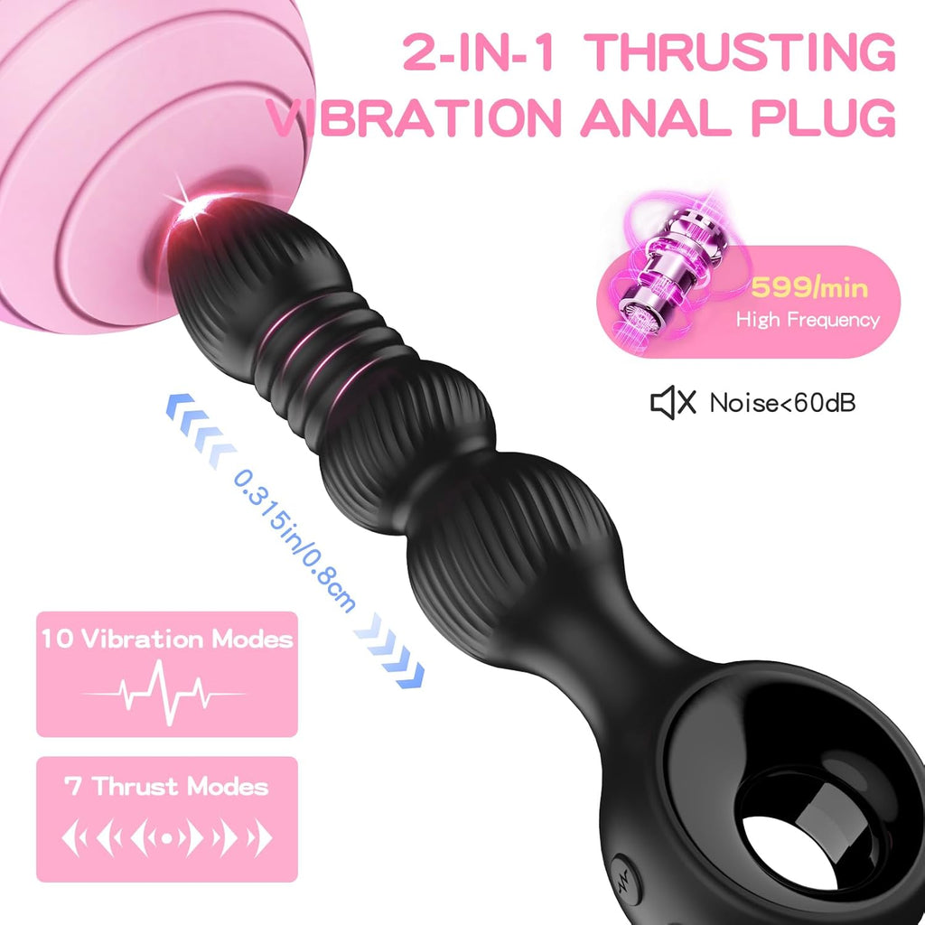 Perles Anales-Wordone Plugs Anals Vibrants avec 10 Vibrations&7 Poussées, Masseur de Prostate, Jouet Anal pour Adulte, Jouets Sexuels pour Mâles, Vibromasseur Point G Bullet pour Hommes&Femmes
