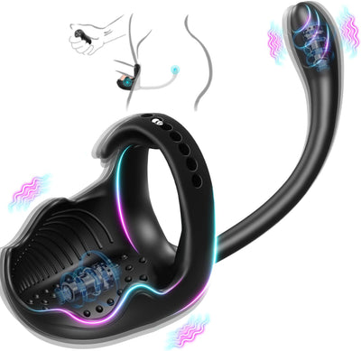 Anneau pénien rumly à 360 ° avec stimulateur de balle et masseur de prostate