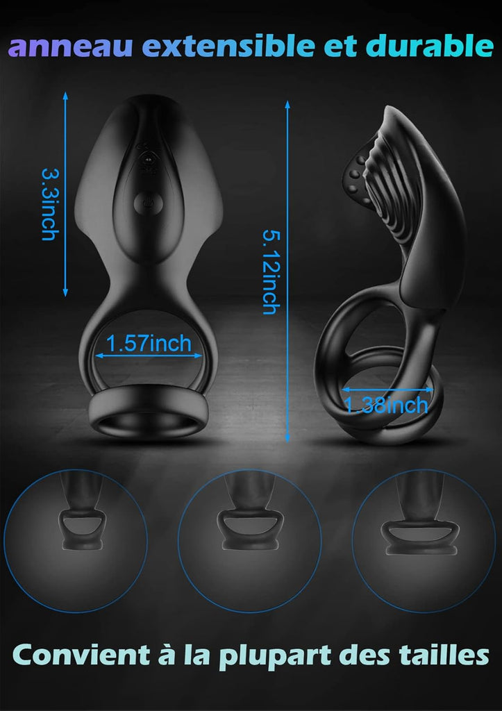 Double Anneau Vibrant en Silicone avec 10 Modes de Vibration d'érection Améliorant Vibromasseurs Sex Toys pour Hommes Couple