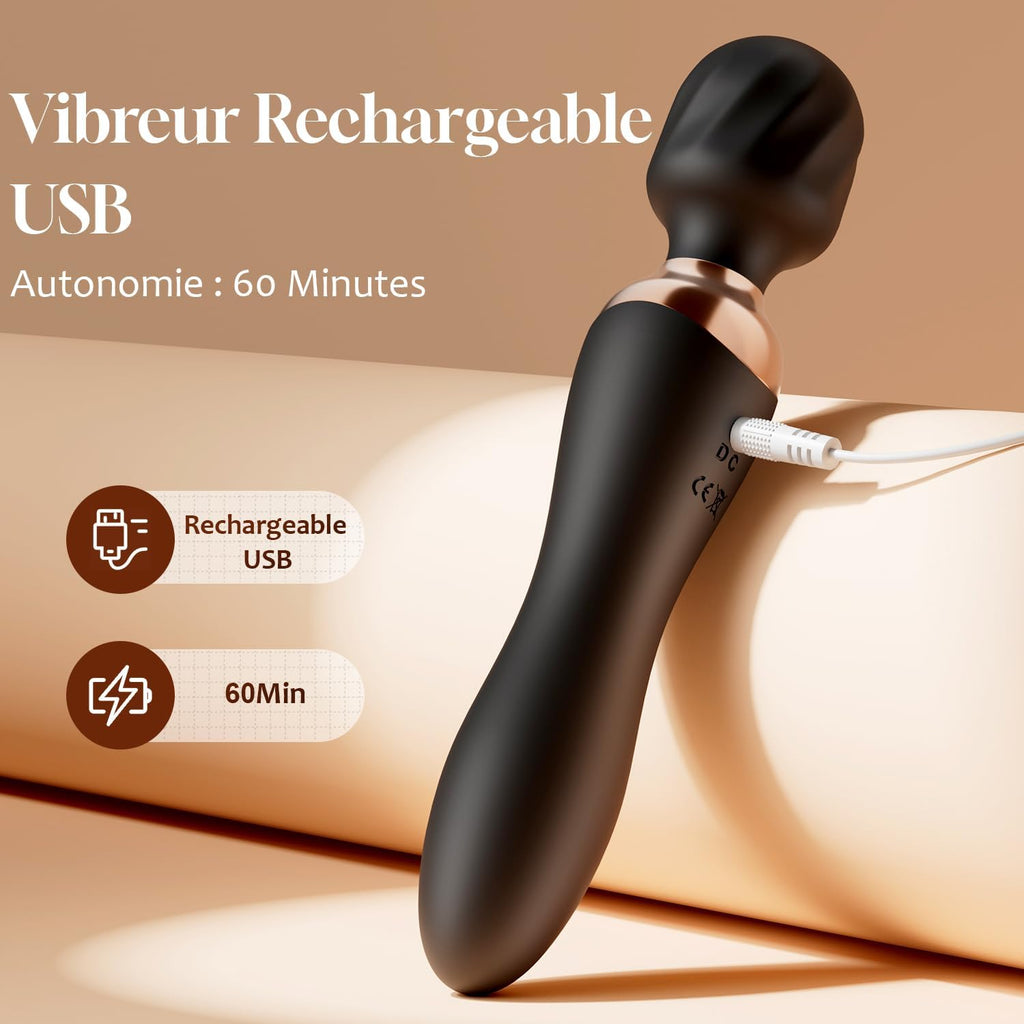 Vibromasseurs Feminin Vibrant à Double Embout Sextoy Silencieux Vibrator | 12 Modes Vibration &Tête Flexible Vibromasseur Sex Toys, Sextoyse Femme Couple Plaisir Clitoridienne, Gode Vibro-masseur Sex