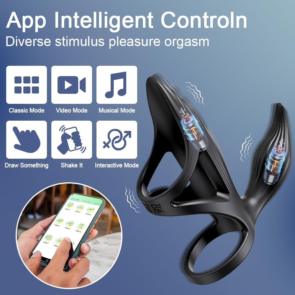 Anneaux Péniens Vibrants avec App, Vibrateur d'Anneaux Péniens à Deux Moteurs, Jouets Sexuels pour Adultes à Distance pour le Plaisir des Hommes, Masseur de Coq à 7 Vibrations Puissantes pour Hommes
