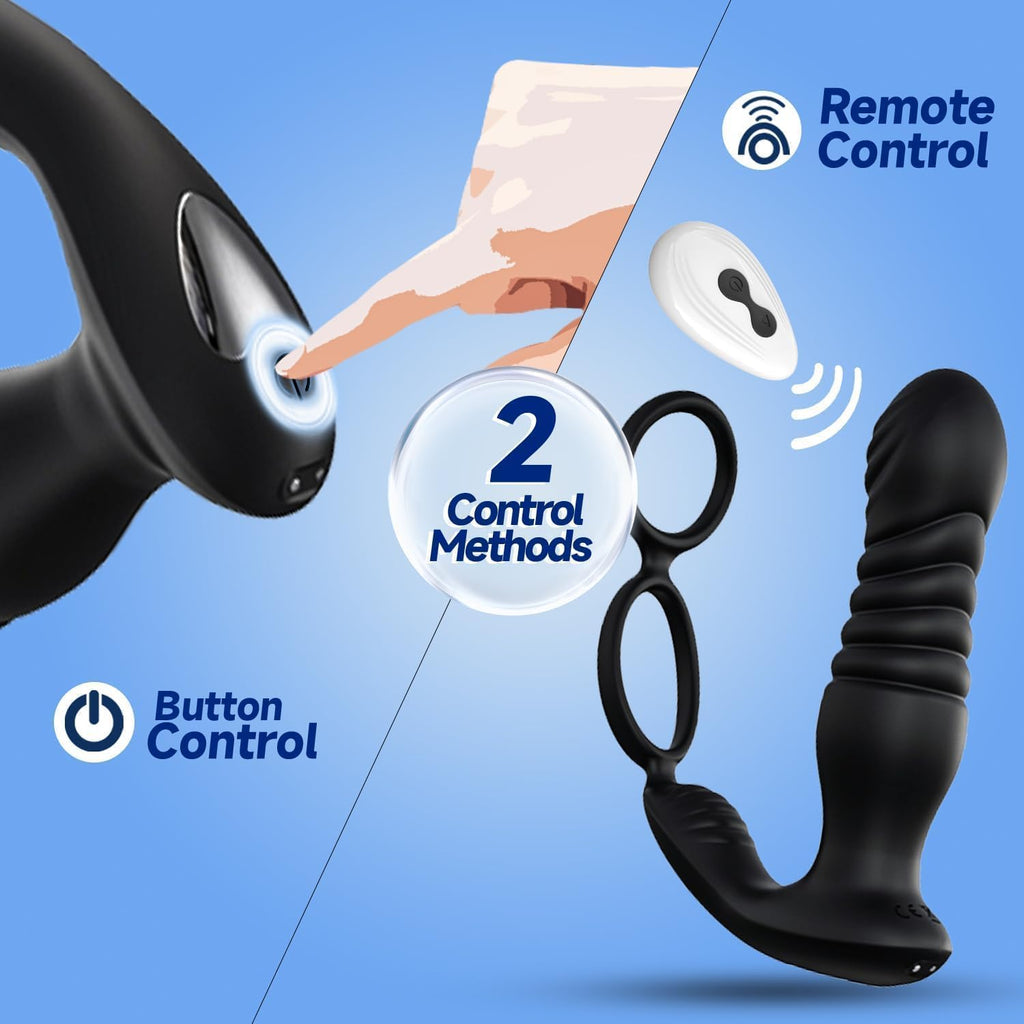 3 EN 1 Masseurs de Prostate sex toýs homme，vibromasseur avec Anneau Pénien, extenseur homme Télécommandé, Plug anal gode vibrateur avec 9×9 modes de poussée vibrant portabl Pour Couple sex toys