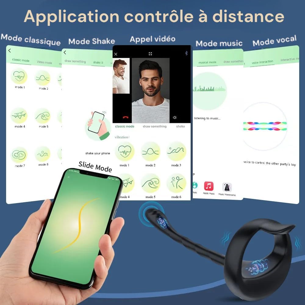 Sextoys plug anal - 5 EN 1 APP Masseurs de Prostate Vibrant avec Anneaux de Pénis - 10 Modes de Vibration -Télécommandé -Jouets Sexuels pour la Stimulation Anale Couple, Étanche