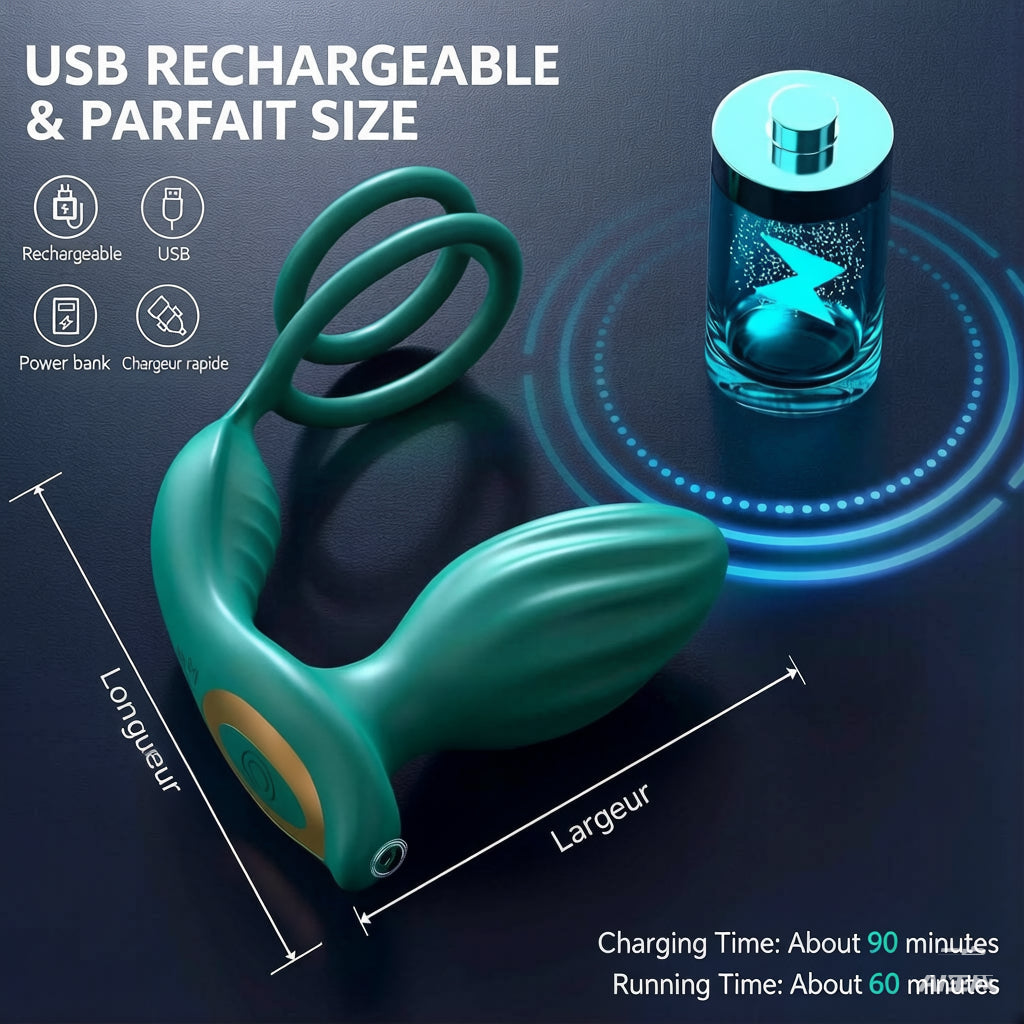 Vibromasseur anal rotatif à 360° avec fonction de massage de la prostate et télécommande via application, plug anal vibrant avec 9 modes de vibration et 9 modes de rotation, anneaux péniens en silicone et vibromasseurs anaux