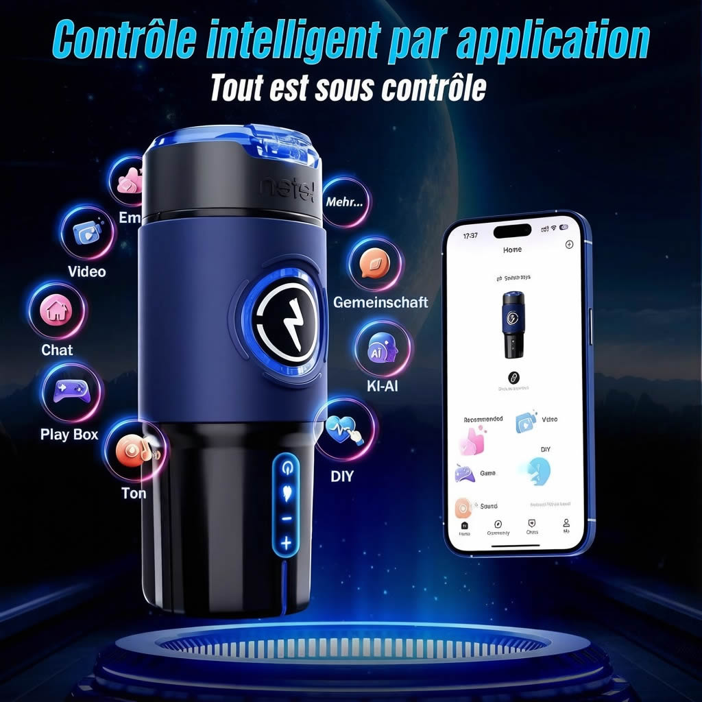 Masturbateur interactif à IA à 360° à chauffage rapide pour hommes, masturbation masculine : jouet sexuel à 5 niveaux d'intensité avec fonction télescopique, insert réaliste amovible