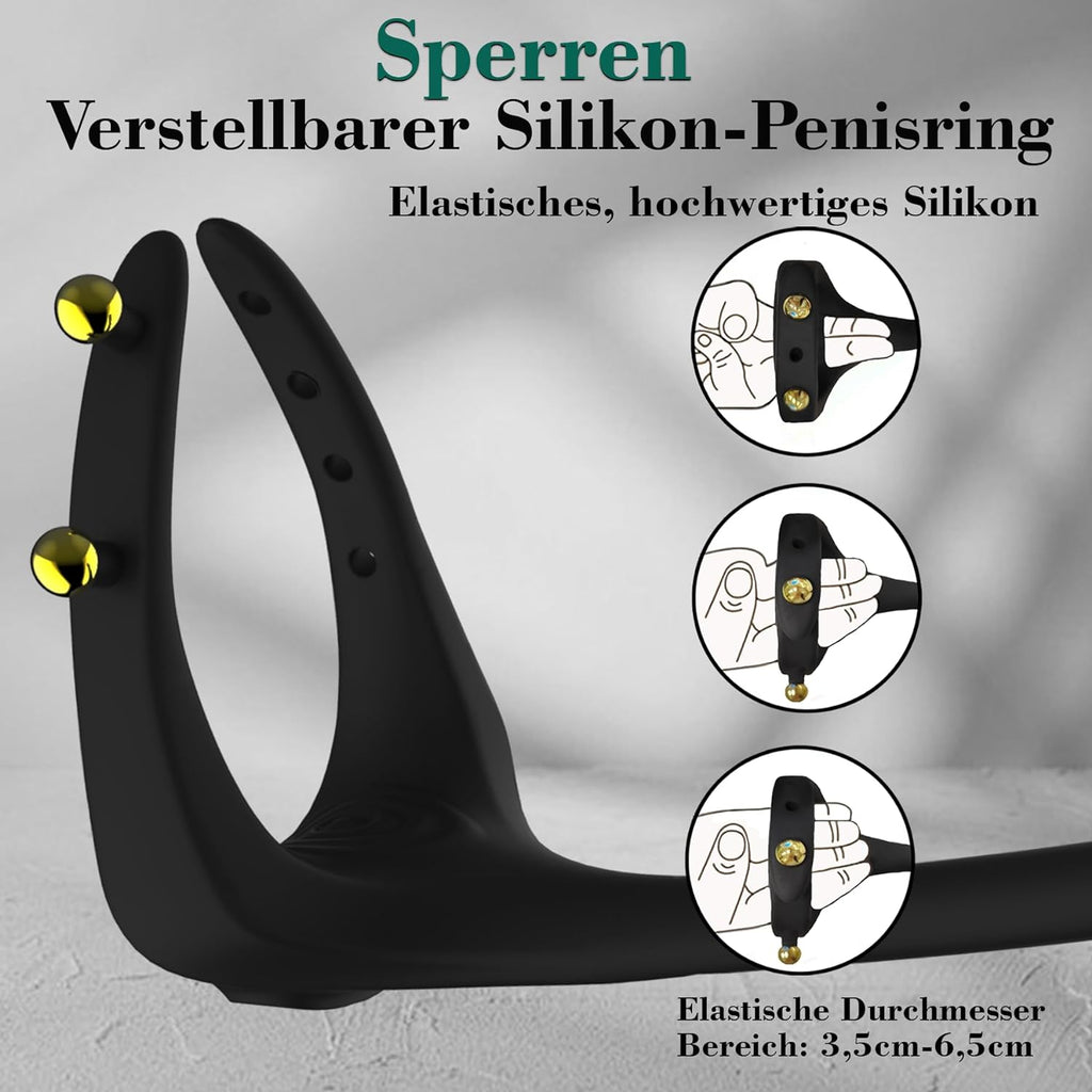 Anneaux de pénis vibrant stimulation de la prostate, 10 modes de vibration et deux moteurs puissants, En silicone innovant avec un design ajustable