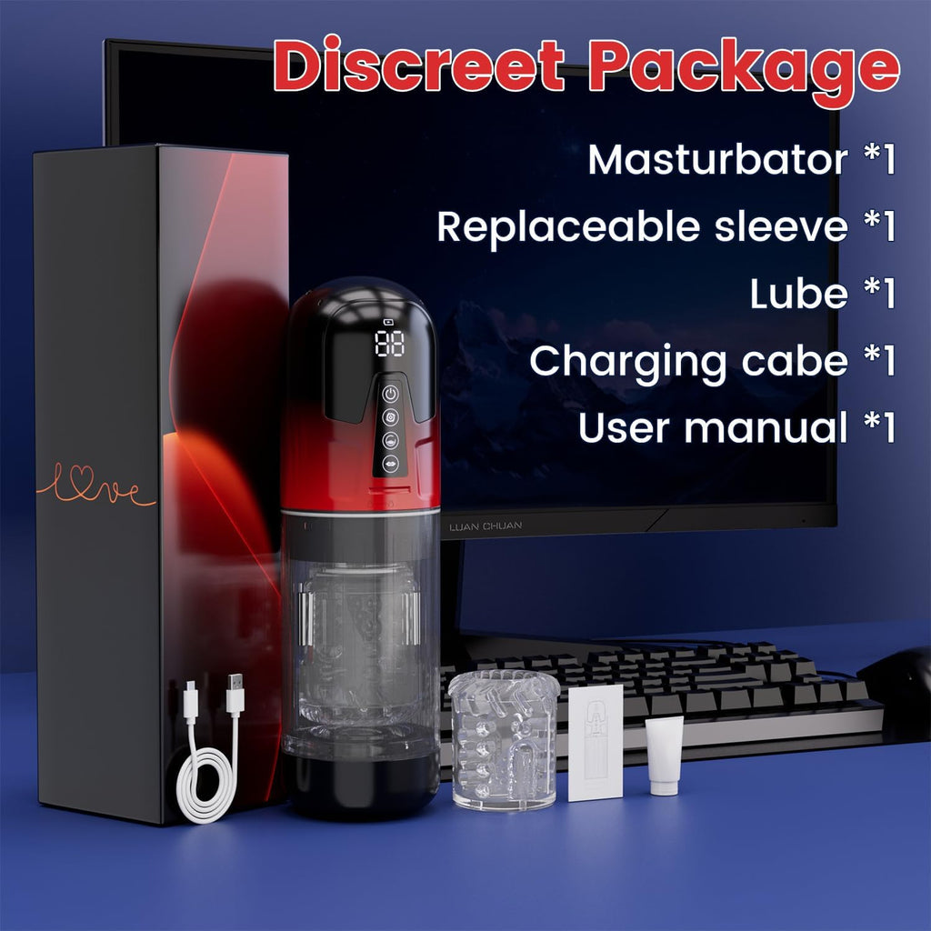 Masturbeuse, Masturbateur Homme Mains Libres avec Gaine Interne Amovible, Sex Toys Homme avec 7 Fonctions Télescopiques & Rotation & Succion et Vibration, Langue Réaliste & Vaginette Sex Toys