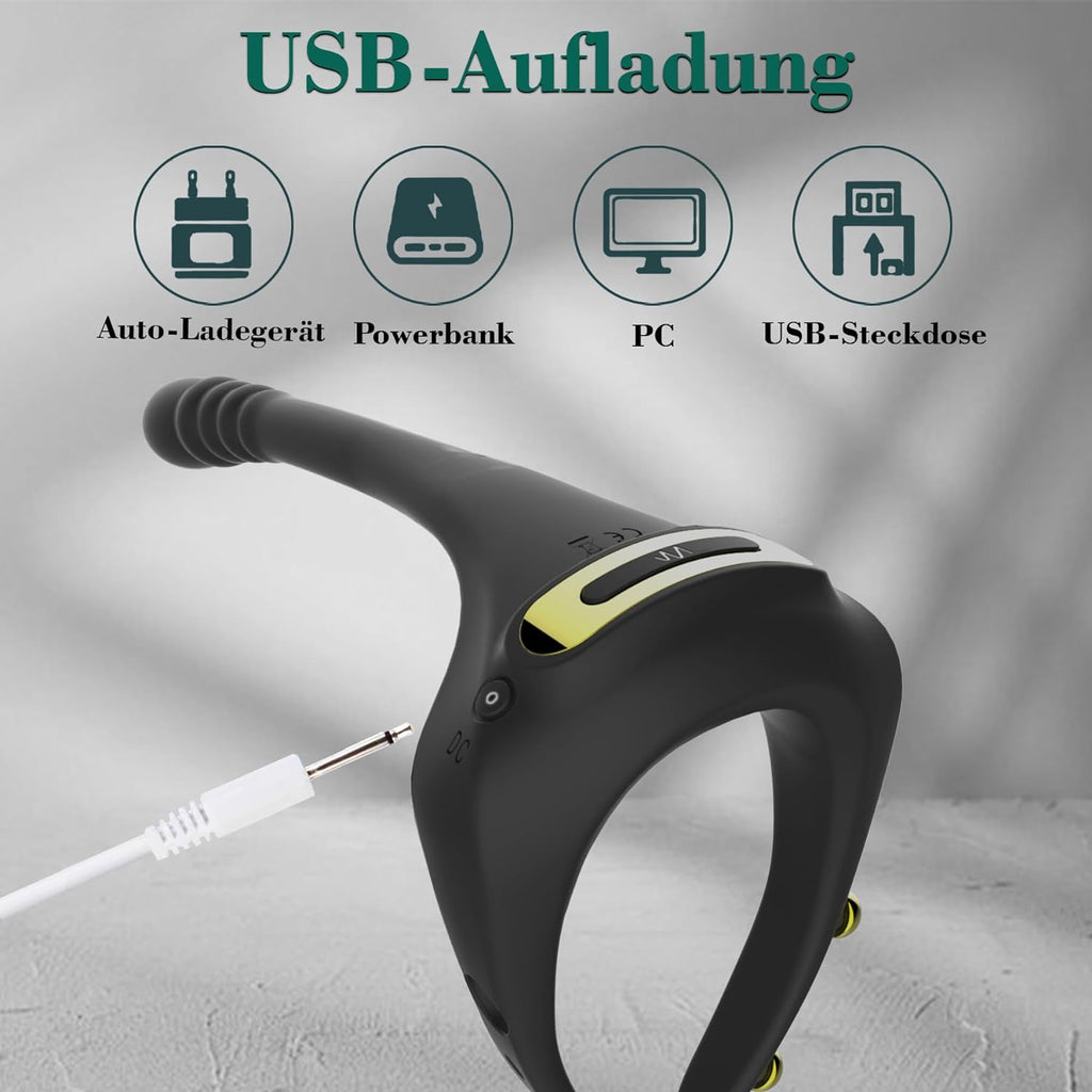 Anneaux de pénis vibrant stimulation de la prostate, 10 modes de vibration et deux moteurs puissants, En silicone innovant avec un design ajustable