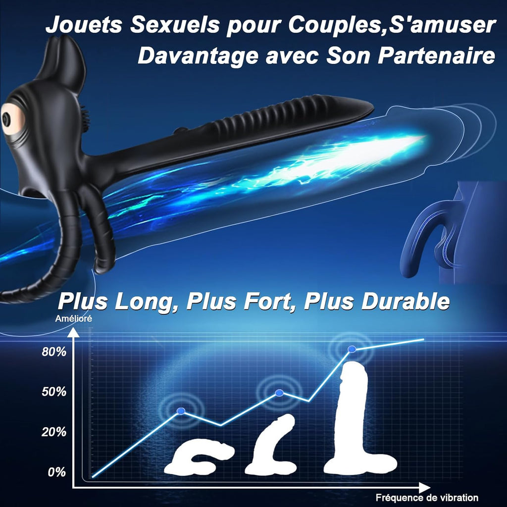 Anneau Homme Vibrant 4 in 1 Sextoy Anneau Vibrant Pénis Vibromasseur Clitoridienne 10 Modes Anneaux de Pénis Sextoyse Couple Plaisir Cockring Vibro Sex Toys
