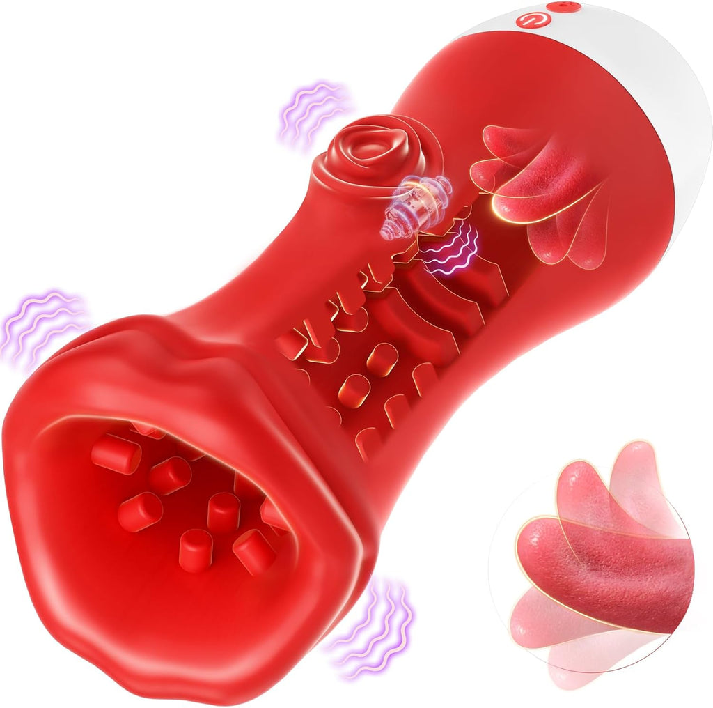 Pangpangmi Masturbateurs Masculins Sex Toýs Homme, Masturbateur Automatique Sex Toys avec 9 Vibrations 9 Léchage de Langue, Masturbeuse Homme Sextoy 3D Manchon Masturbâteur Sextoys