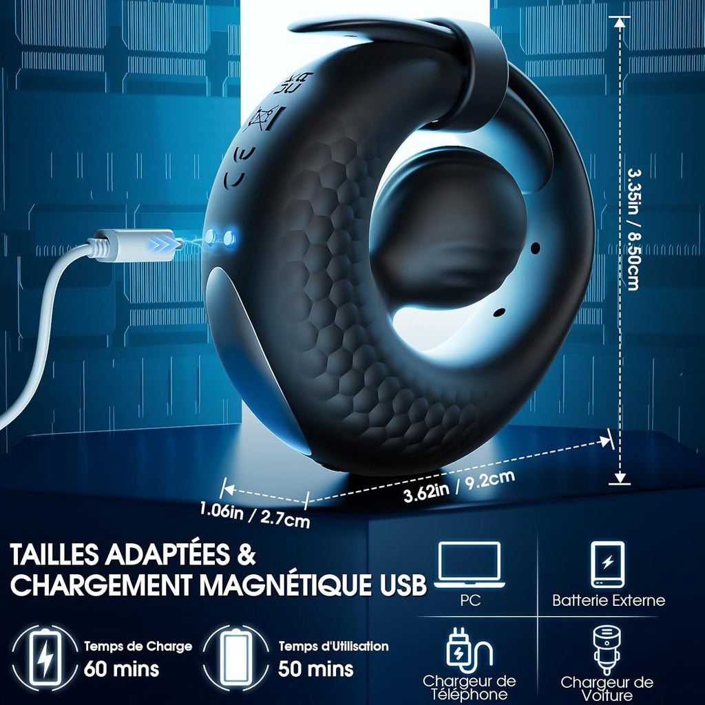 Cock Ring Vibromasseurs Sextoy Homme avec 10 Vibrations, Anneau Penien - Anneau Homme Réglable APP Anneau Vibrant Pénis Clitoridienne Jouet Sexualité Couple
