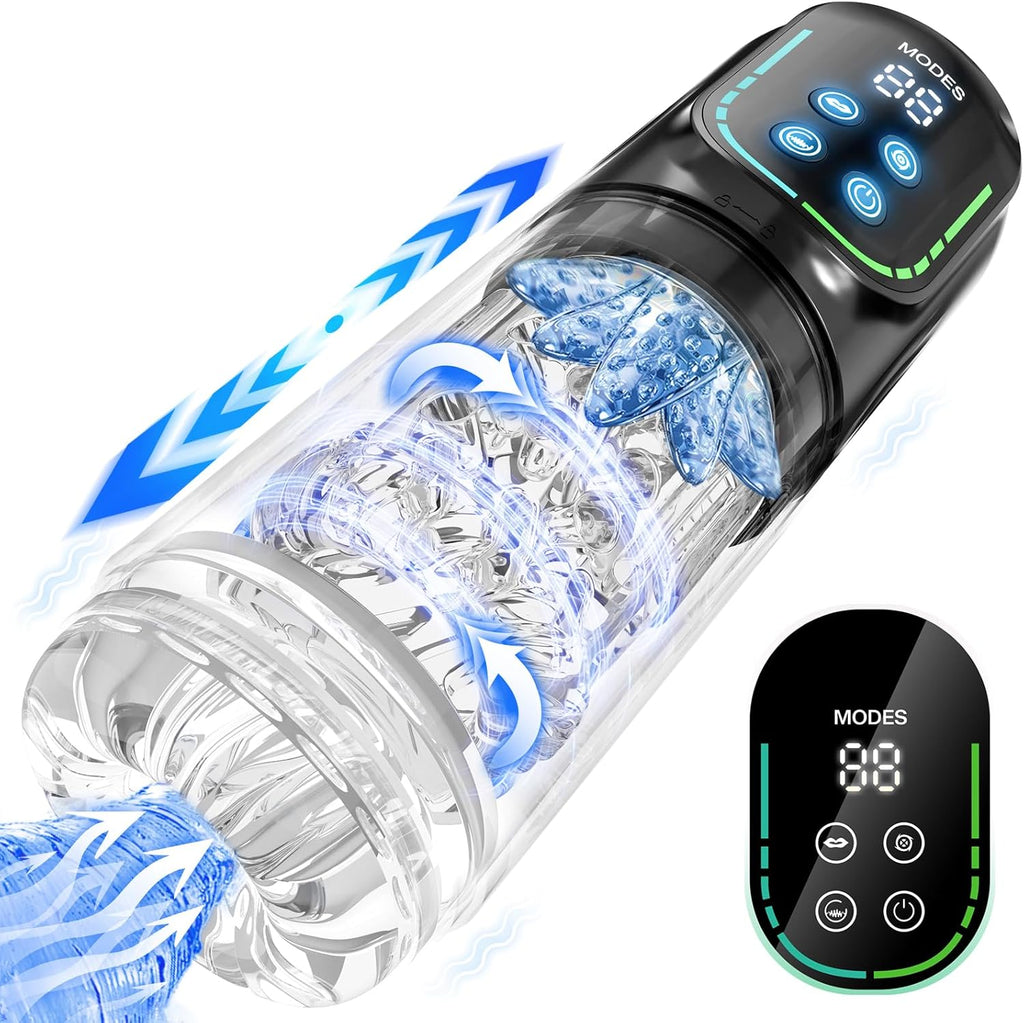 Masturbateurs Masculins Sex Toys avec 7 Modes Télescopiques & Rotation Et Succion, Automatique Masturbâteur Homme Mains Libres Vibration 3D Vaginette, Véritable Fellation Léchée Sex Toýs Homme