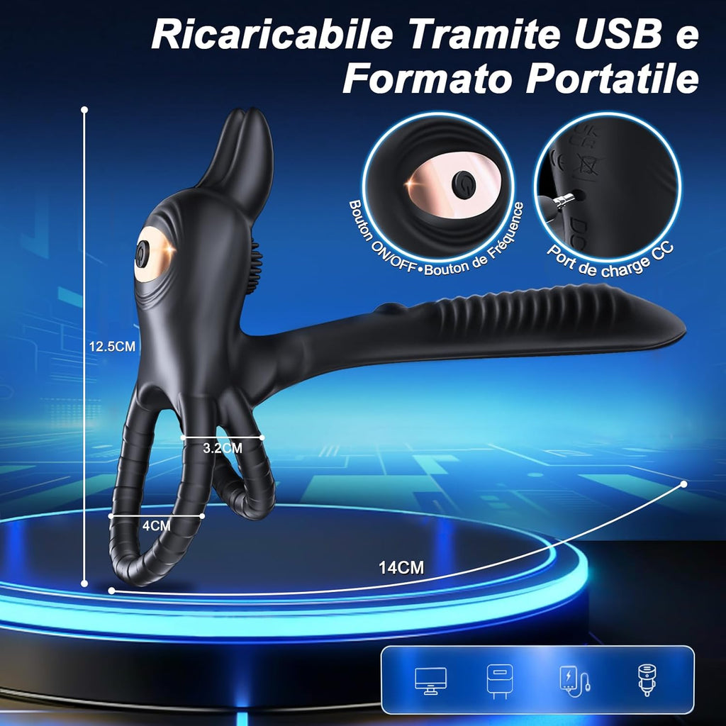 Anneau Homme Vibrant 4 in 1 Sextoy Anneau Vibrant Pénis Vibromasseur Clitoridienne 10 Modes Anneaux de Pénis Sextoyse Couple Plaisir Cockring Vibro Sex Toys