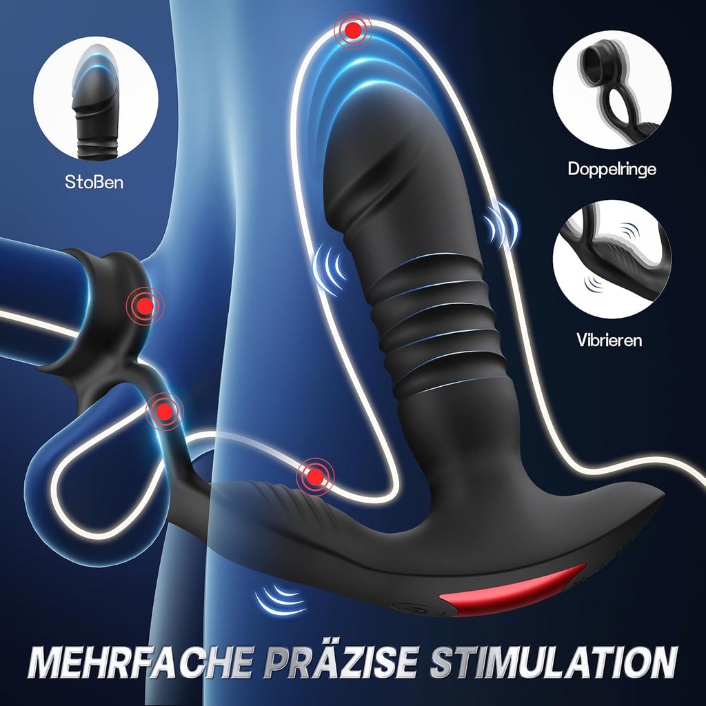 Plug Anal Sextoyse Homme Sex, Vibromasseur Plugs Anals Sex Toys avec 7 fonctions de choc 7 Modes de Vibration avec anneau pénien stimulation de la prostate Sextoyse Couple Plaisir