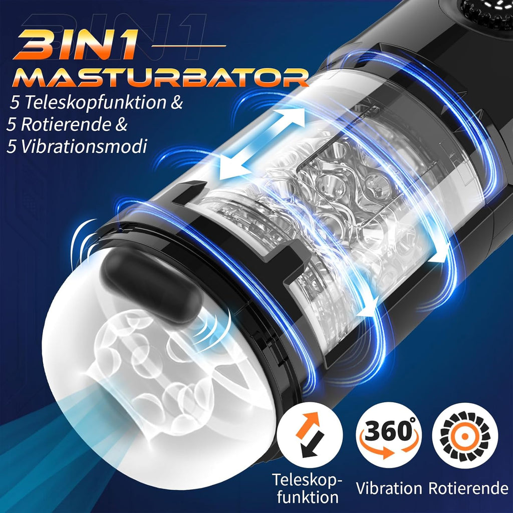 Masturbeuse Homme Sex Toys Masturbateurs Masculins avec 5 Modes Télescopique et Rotatif et 5 Modes de Vibration, Masturbateur Homme Vaginette Silicone Sextoy Homme
