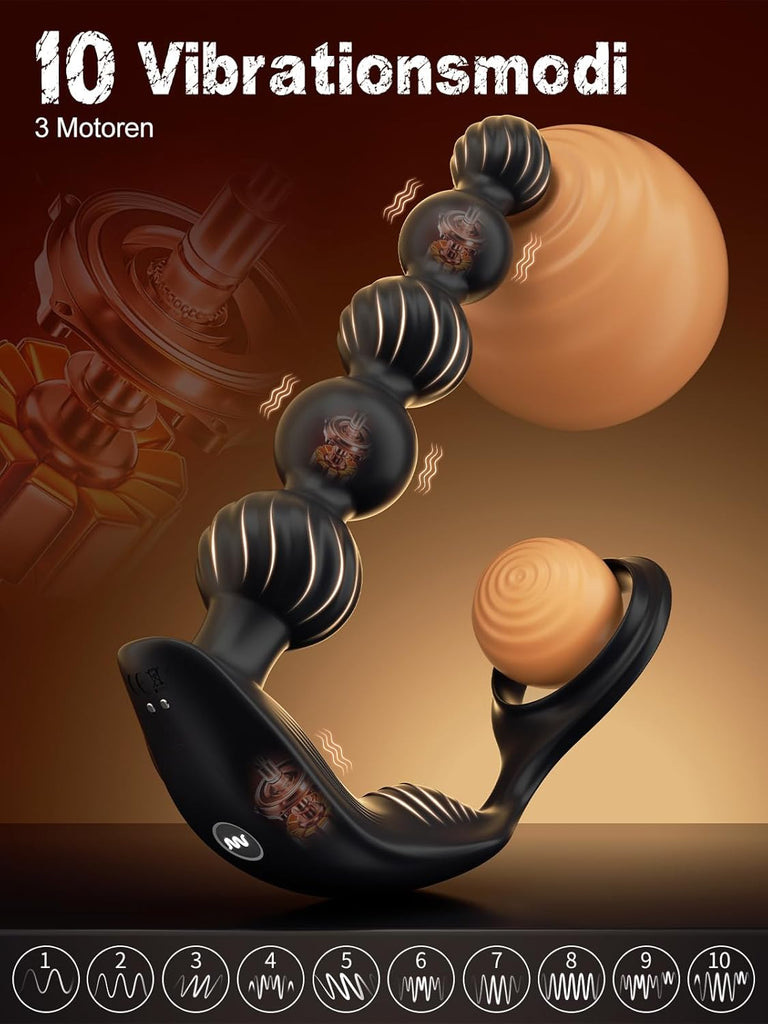 Plug anal masseur de prostate, anneau phallique avec 10 modes de vibration, stimulation de la prostate avec 5 boules anales, jouets sexuels étanches pour couples