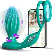 Charger l'image dans la galerie, Vibromasseur anal rotatif à 360° avec fonction de massage de la prostate et télécommande via application, plug anal vibrant avec 9 modes de vibration et 9 modes de rotation, anneaux péniens en silicone et vibromasseurs anaux
