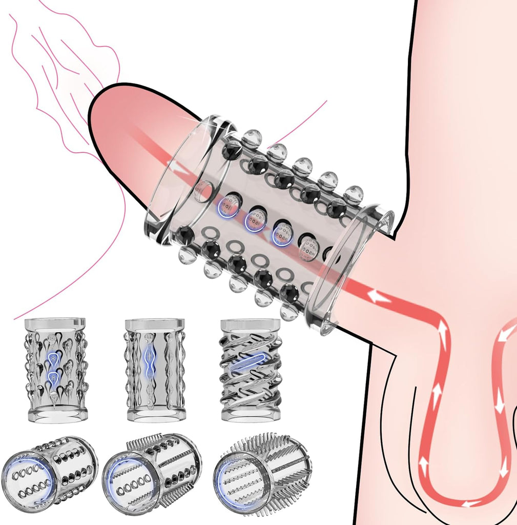 Manchette pour pénis, lot de 6 manchons pour pénis Fallinsexy Manchon pour pénis réutilisable transparent pour agrandissement du pénis, jouets sexuels pour hommes, manchon pour pénis pour améliorer