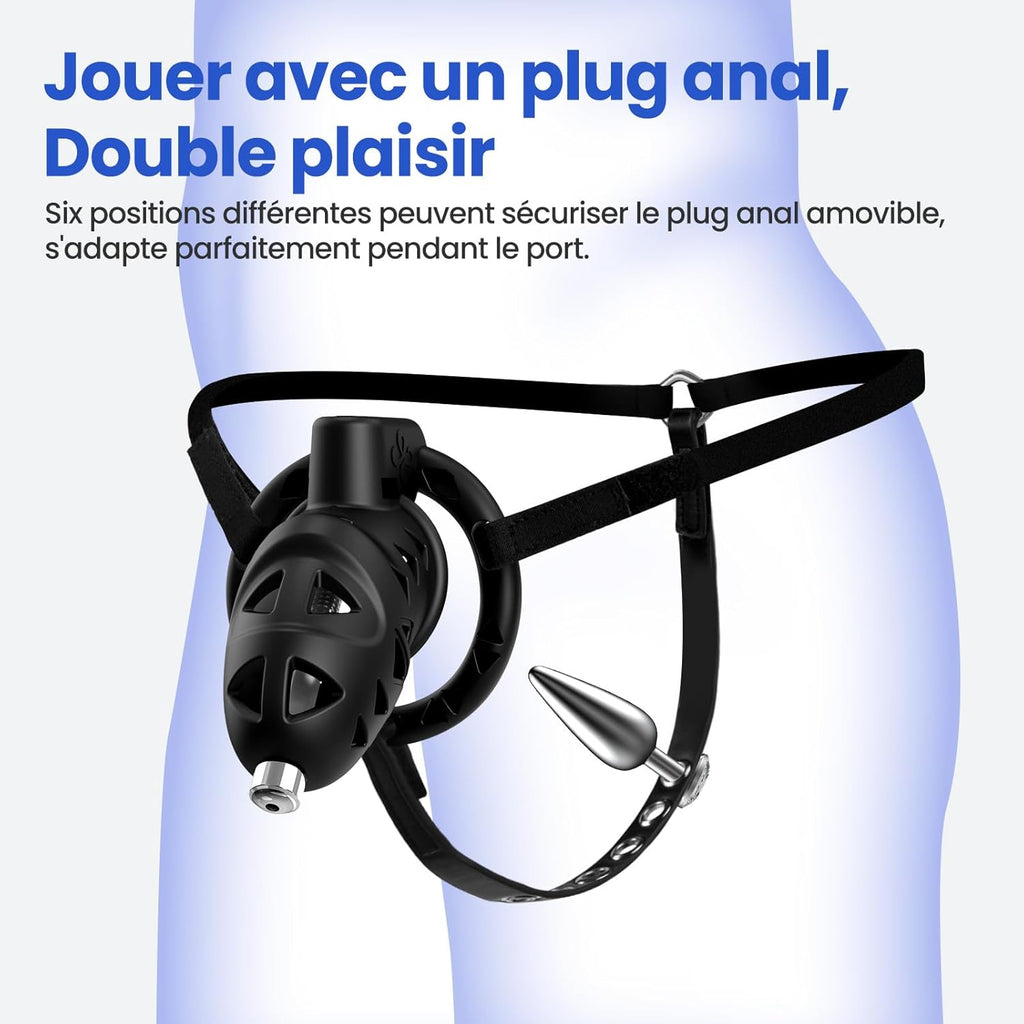 Sex Toýs Homme Couple Cage de Chasteté Pénis avec Chastity Cage Plug,Harnais Réglable et Ceinture de Chasteté avec Anneaux de 3 Tailles avec Accessoires de bondage BDSM