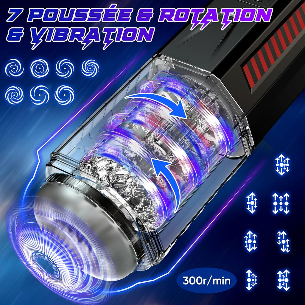 Masturbateurs Masculins Sex Toýs Homme - Masturbateur Homme LED Sex Toys avec 7 Poussées & Rotations & Vibration Masturbateur Homme 3D Vaginette Ultra Réaliste