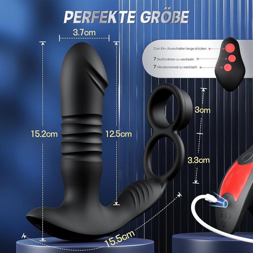 Plug Anal Sextoyse Homme Sex, Vibromasseur Plugs Anals Sex Toys avec 7 fonctions de choc 7 Modes de Vibration avec anneau pénien stimulation de la prostate Sextoyse Couple Plaisir