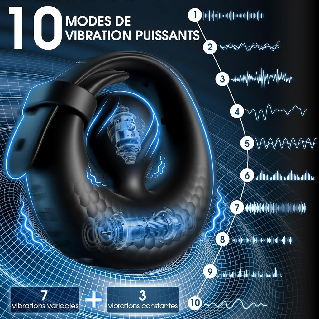 Cock Ring Vibromasseurs Sextoy Homme avec 10 Vibrations, Anneau Penien - Anneau Homme Réglable APP Anneau Vibrant Pénis Clitoridienne Jouet Sexualité Couple
