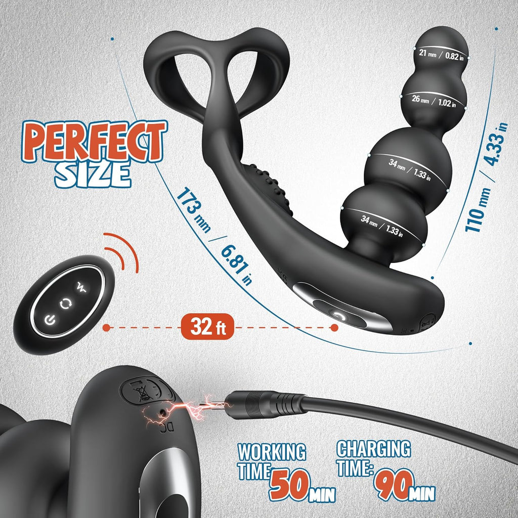 4 EN 1 Vibrant Masseurs de Prostate avec Anneau Pénien pour Couple, Vibromasseurs Sex Toys pour Stimulateur Testiculaire et Prostate Homme, Medical Silicone Penis Ring avec 3+10 Modes, Durable