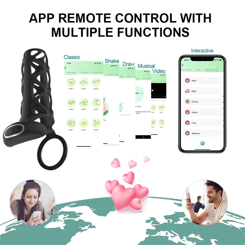 Gaine Penis avec Anneau Pénien est Doté D’une APP à Distance avec 10 Modes de Vibration