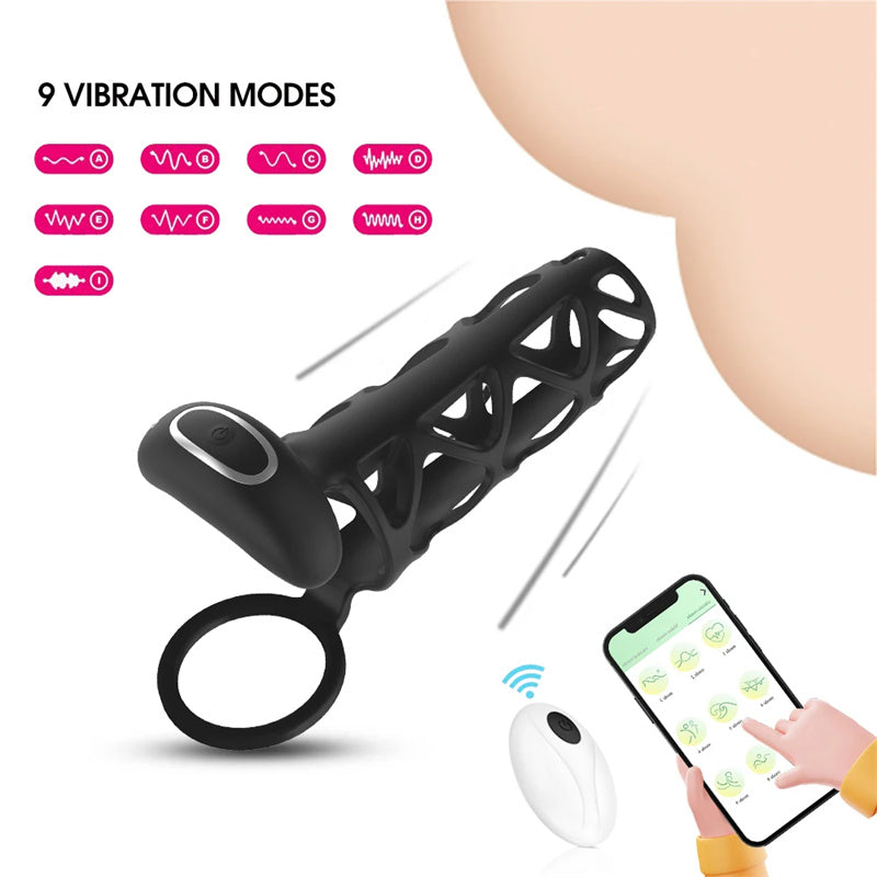 Gaine Penis avec Anneau Pénien est Doté D’une APP à Distance avec 10 Modes de Vibration