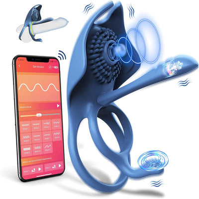 Vibrateur 4 en 1 anneau pénien, Vibrateur Anneau Pénien avec 5 Modes de Vibration, avec App