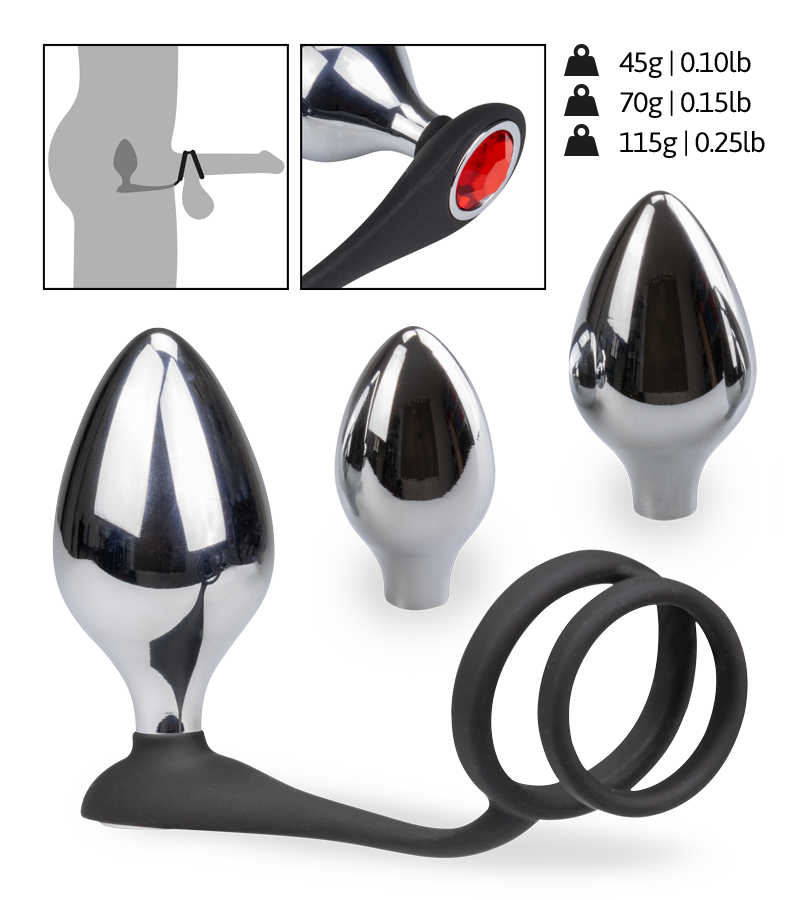 Bijou anal double anneau cockring avec 3 plugs
