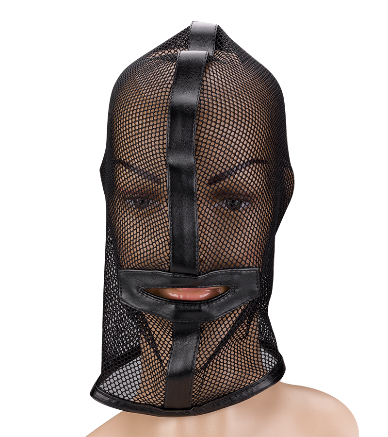 Cagoule BDSM en résille avec ouverture buccale