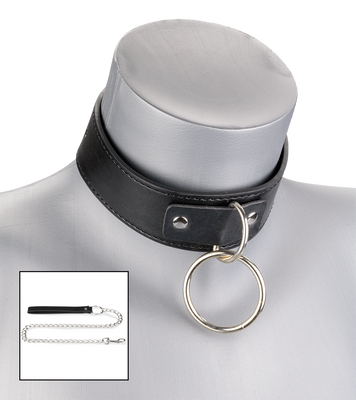 Collier cuir BDSM 1 anneau avec chaine